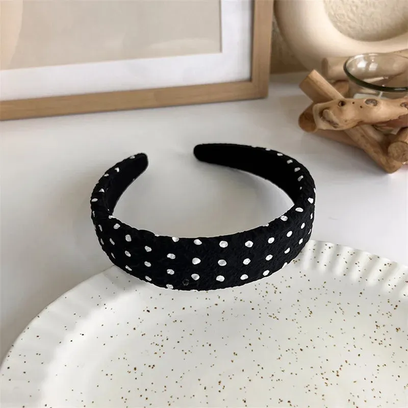 VAIGE Winter Velvet Bezel Hair Band with Pearl Cross Design, Black Leather Braided Headband for Casual Wear