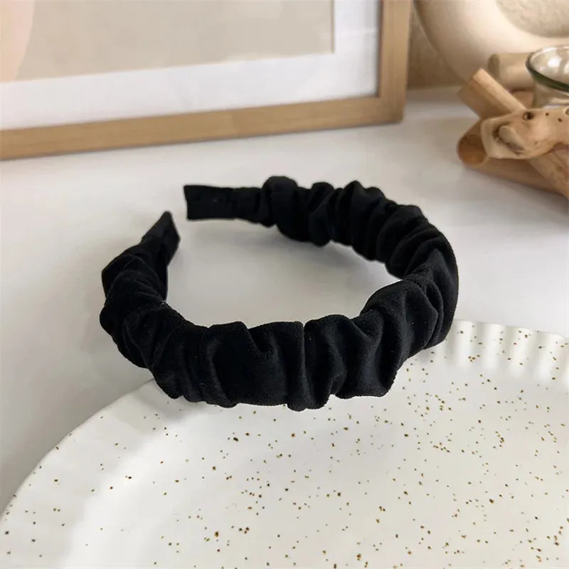 VAIGE Winter Velvet Bezel Hair Band with Pearl Cross Design, Black Leather Braided Headband for Casual Wear