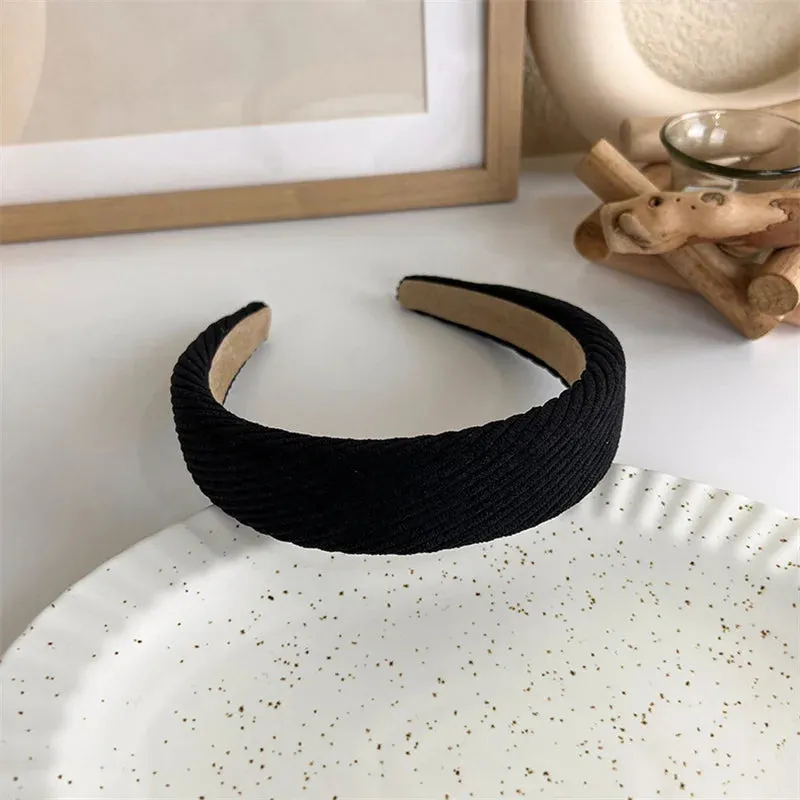 VAIGE Winter Velvet Bezel Hair Band with Pearl Cross Design, Black Leather Braided Headband for Casual Wear