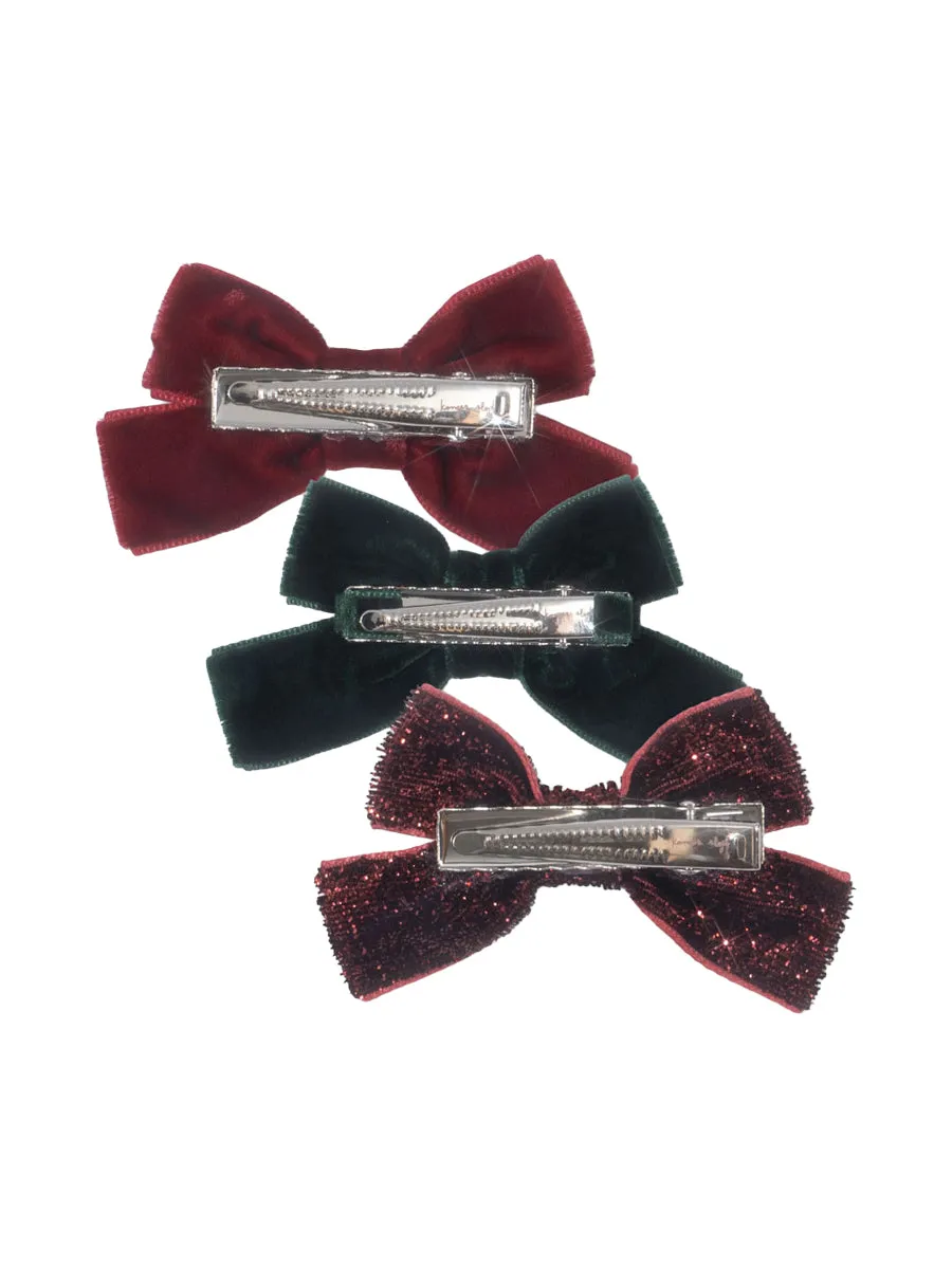 Velvet & Glitter Bow Hair Clip Set