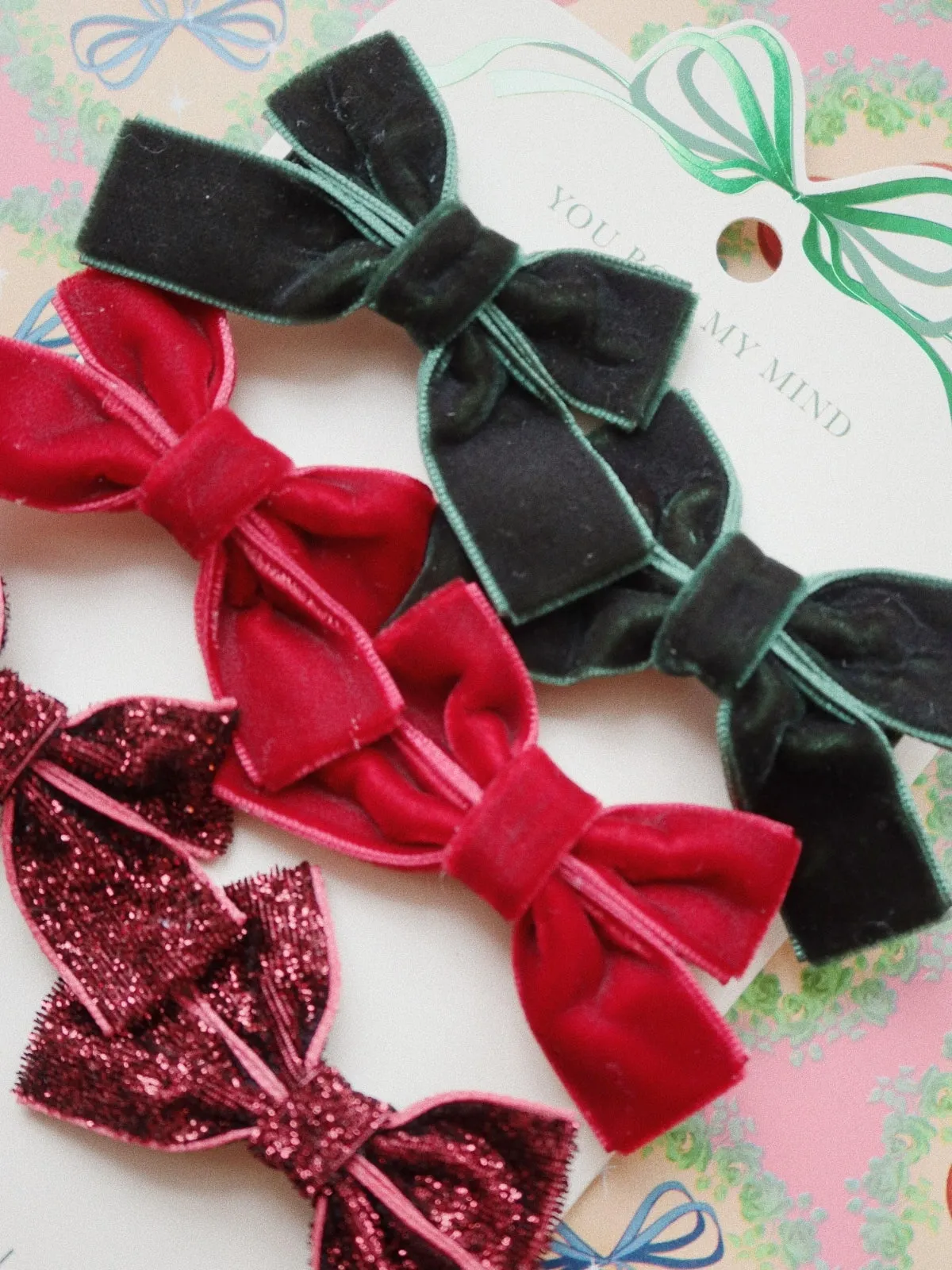 Velvet & Glitter Bow Hair Clip Set