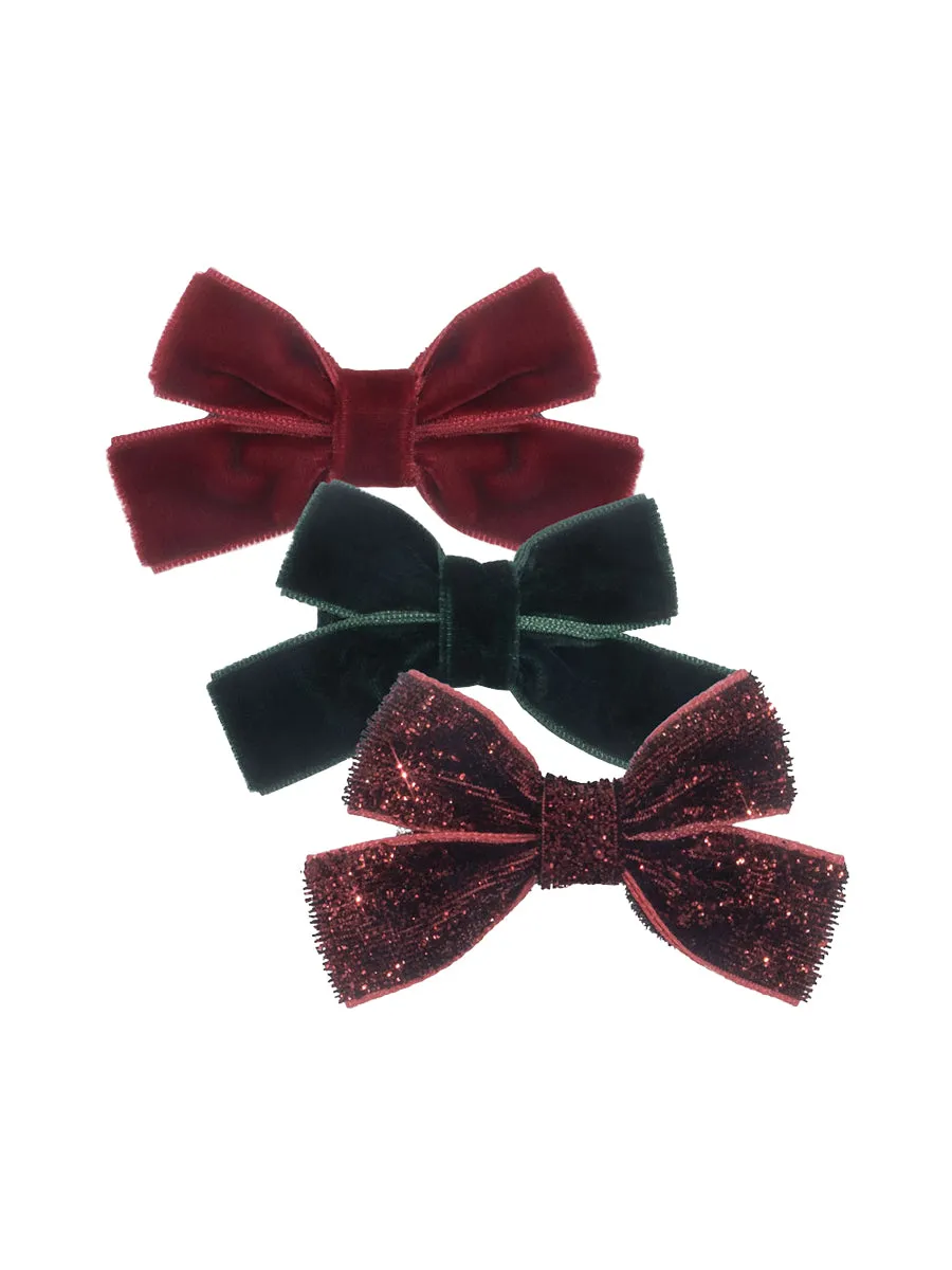 Velvet & Glitter Bow Hair Clip Set