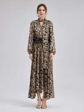 Velvet Jacquard Long Dress with Sequin Headband (No Belt)