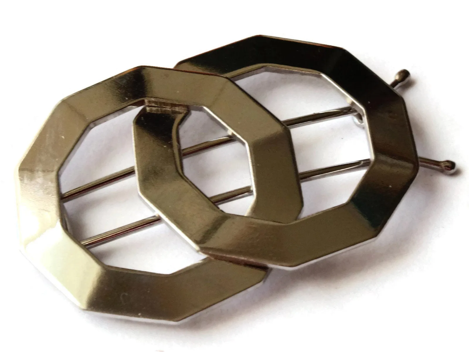 Vintage Interlocking Decagon Barrette - Rhodium Plated Hair Clip from the 1950s or 1960s