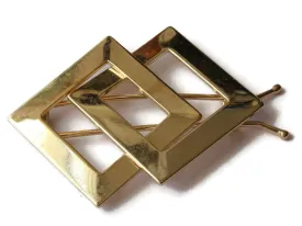 Vintage Interlocking Square Barrette - Rhodium Plated Hair Clip from the 1950s or 1960s