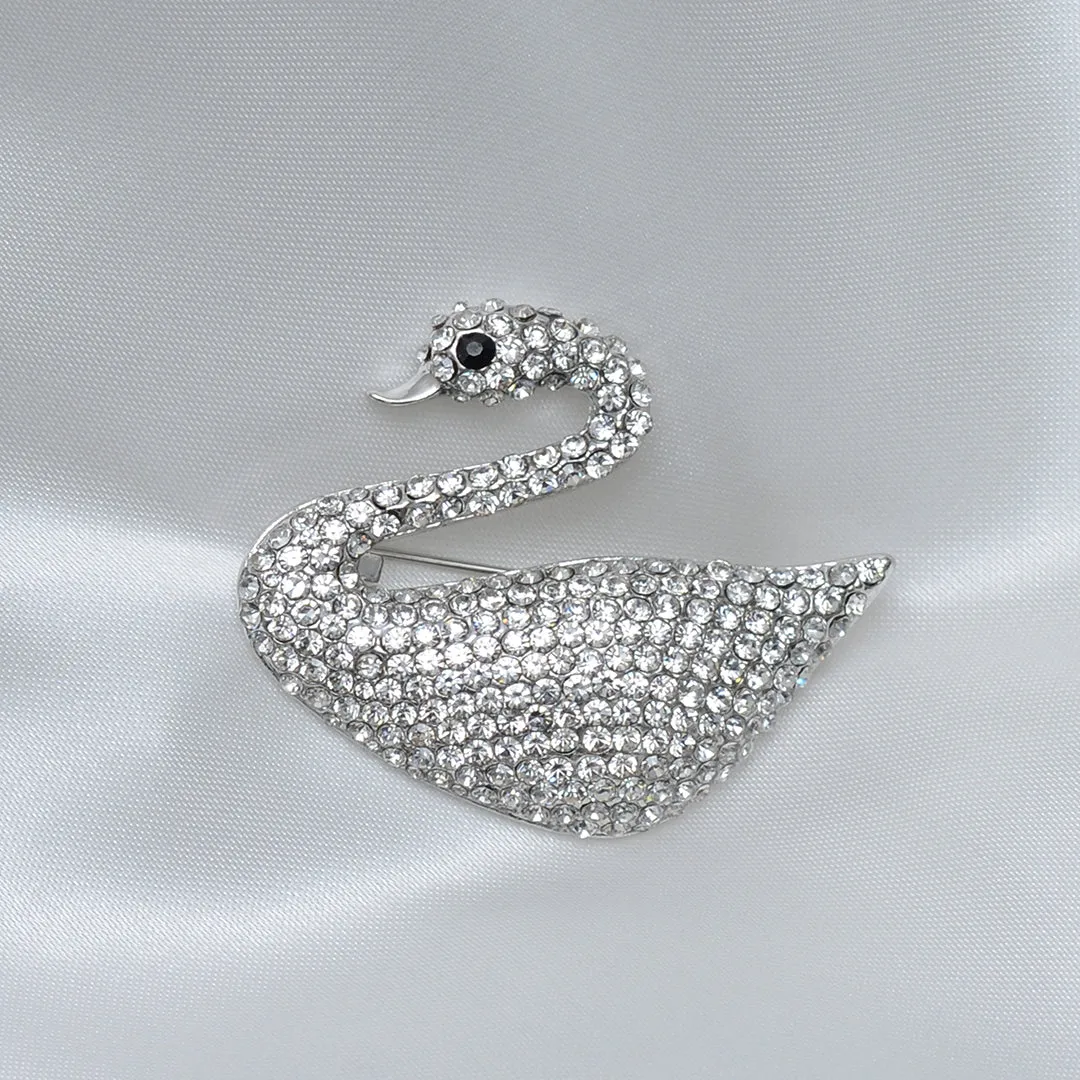 White Swan Stone Studded Brooch