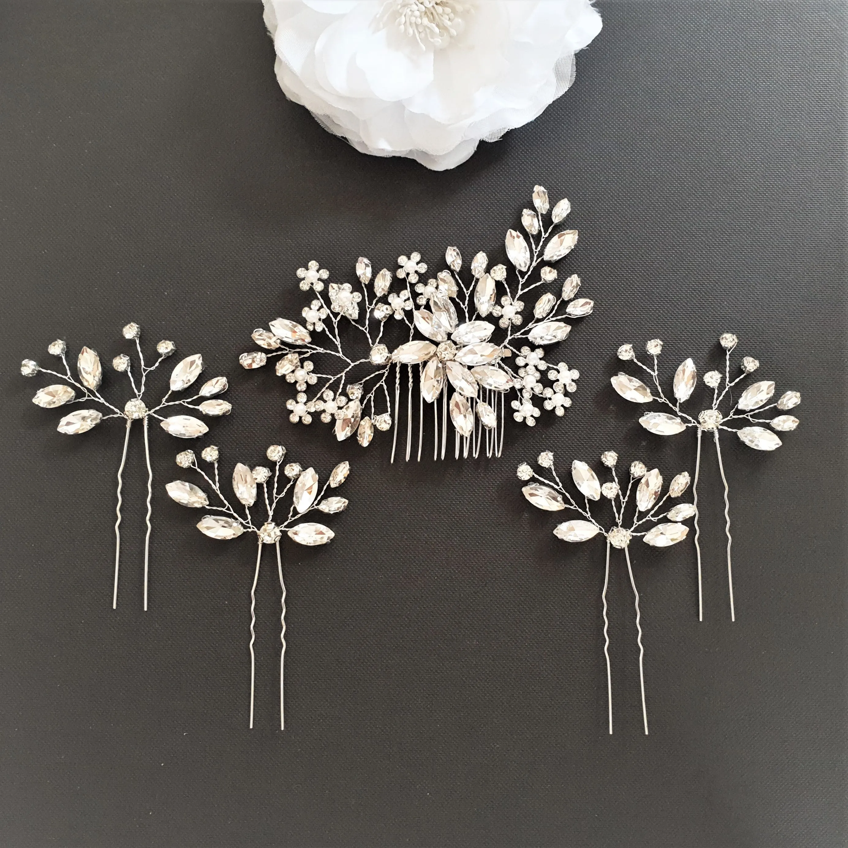 Wholesale Crystal Hair Accessories Set for Weddings-Poppy