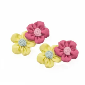 Yellow and Coral Flower Hair Clips [Pair]